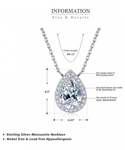 0.5 Carat-2 Carat Center Moissanite Pendant Necklaces for Women in 925 Sterling Silver, 1 Carat Center Moissanite Pendant Nec...