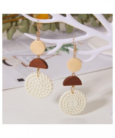 Polymer Clay Rattan Earring Handmade Woven Statement Boho Lightweight Drop Dangle Earrings Jewelry Gifts for Women Girls Whit...