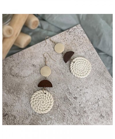 Polymer Clay Rattan Earring Handmade Woven Statement Boho Lightweight Drop Dangle Earrings Jewelry Gifts for Women Girls Whit...