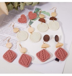 Polymer Clay Rattan Earring Handmade Woven Statement Boho Lightweight Drop Dangle Earrings Jewelry Gifts for Women Girls Whit...