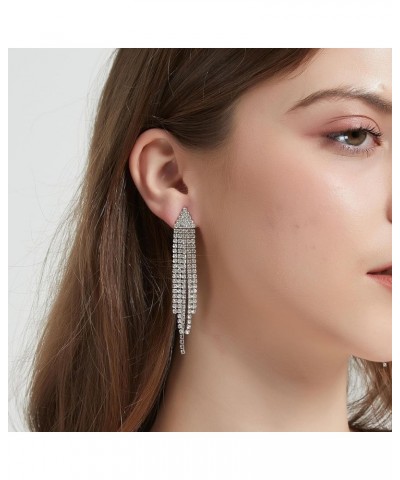 Chandelier Tassel Dangle Linear Drop Earrings Party Jewelry Clear Austrian Crystal 3.3 inch-Clear Silver Tone $7.79 Earrings