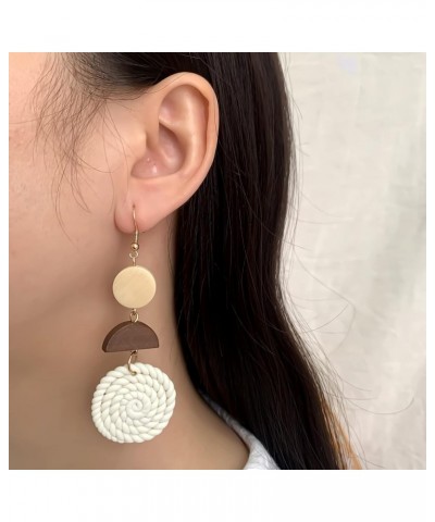 Polymer Clay Rattan Earring Handmade Woven Statement Boho Lightweight Drop Dangle Earrings Jewelry Gifts for Women Girls Whit...