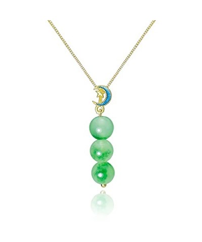 Jade Necklace for Women, Blue Pure Natural Stone Bead Handmade Necklace 18K Gold Plated Good Luck Jade Jewelry Necklace Handm...