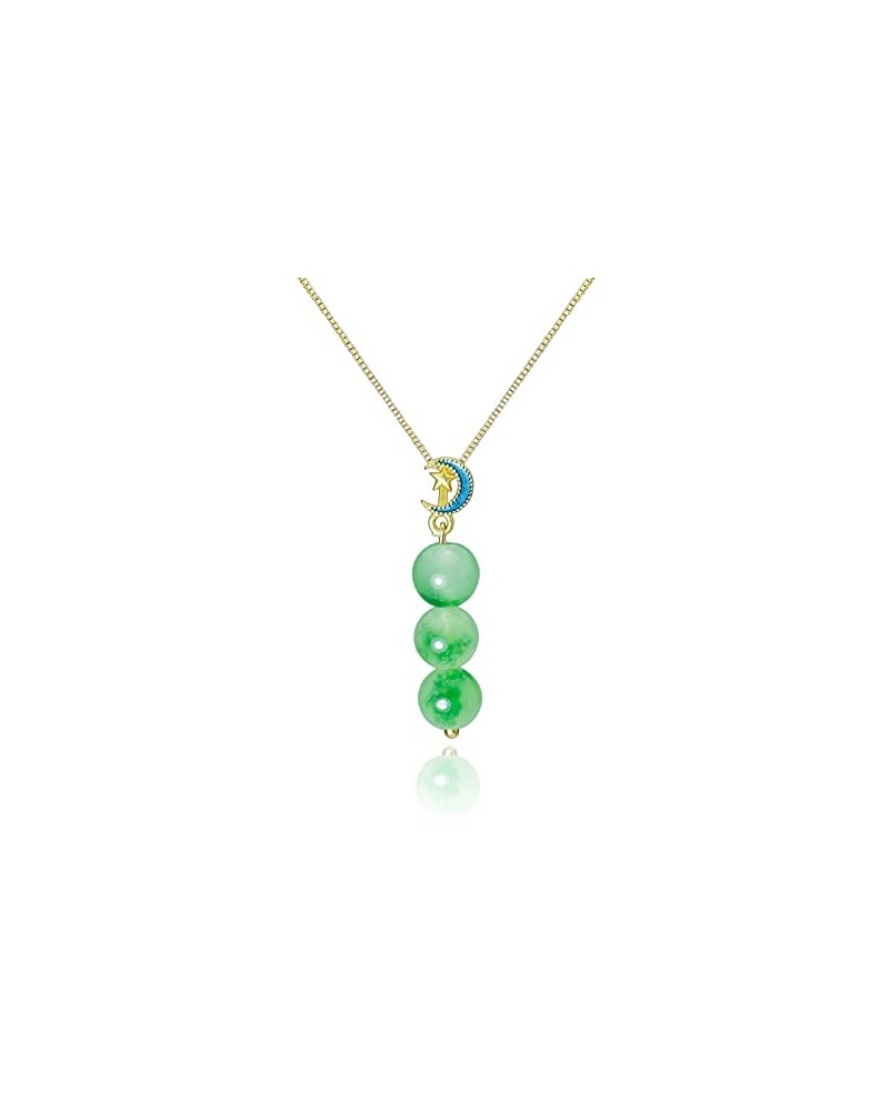 Jade Necklace for Women, Blue Pure Natural Stone Bead Handmade Necklace 18K Gold Plated Good Luck Jade Jewelry Necklace Handm...