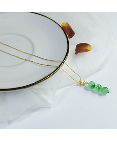 Jade Necklace for Women, Blue Pure Natural Stone Bead Handmade Necklace 18K Gold Plated Good Luck Jade Jewelry Necklace Handm...