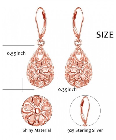 925 Sterling Silver Filigree Dangle Drop Earrings Daisy/Lotus/Rose Flower/Moonstone Leverback Teardrop Earrings for Women Inf...