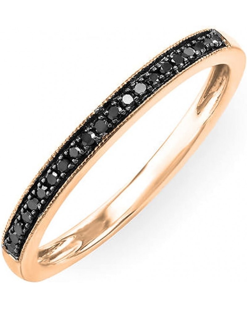 0.12 Carat (ctw) Round Black Diamond Thin Milgrain Stackable Wedding Band Ring for Ladies, Available in Various Metal in 10K/...