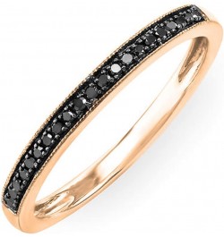 0.12 Carat (ctw) Round Black Diamond Thin Milgrain Stackable Wedding Band Ring for Ladies, Available in Various Metal in 10K/...