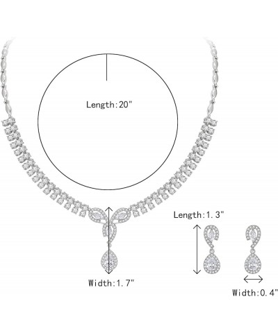 Women's Wedding Jewelry Sets for Brides Birdesmaid, Cubic Zirconia Marquise Bridal Necklace Hook Earrings Set for Prom Costum...