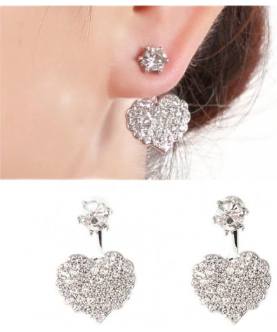 Rhinestone Stud Earrings Front Back Ear Jacket Earrings Heart Dangle Earrings Love Earrings for Women Girls Simple Ear Jacket...