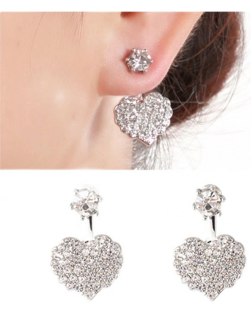 Rhinestone Stud Earrings Front Back Ear Jacket Earrings Heart Dangle Earrings Love Earrings for Women Girls Simple Ear Jacket...