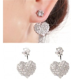 Rhinestone Stud Earrings Front Back Ear Jacket Earrings Heart Dangle Earrings Love Earrings for Women Girls Simple Ear Jacket...