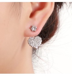 Rhinestone Stud Earrings Front Back Ear Jacket Earrings Heart Dangle Earrings Love Earrings for Women Girls Simple Ear Jacket...