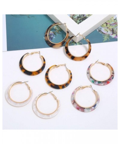 Acrylic Hoop Leopard Earrings Tortoise Resin Colorful Earrings Bohemia Statement Dangle Earring Studs for Women Girls Light B...