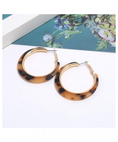 Acrylic Hoop Leopard Earrings Tortoise Resin Colorful Earrings Bohemia Statement Dangle Earring Studs for Women Girls Light B...