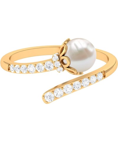 Freshwater Pearl Cocktail Ring, Freshwater Pearl Cocktail Wrap Ring, Pearl Wrap Ring with Diamond 14K Yellow Gold $249.48 Rings