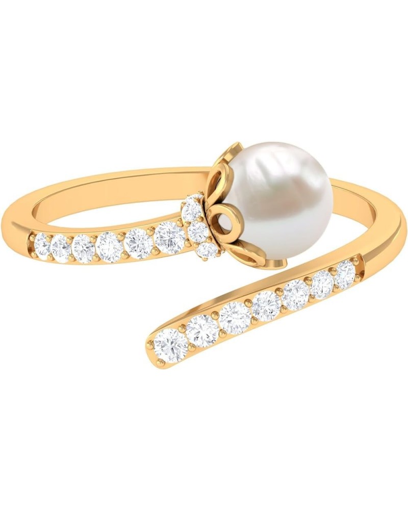 Freshwater Pearl Cocktail Ring, Freshwater Pearl Cocktail Wrap Ring, Pearl Wrap Ring with Diamond 14K Yellow Gold $249.48 Rings