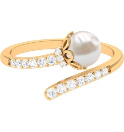 Freshwater Pearl Cocktail Ring, Freshwater Pearl Cocktail Wrap Ring, Pearl Wrap Ring with Diamond 14K Yellow Gold $249.48 Rings