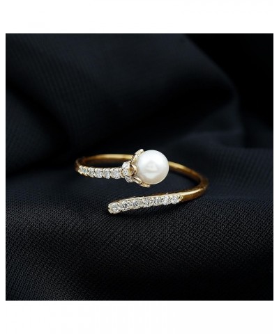 Freshwater Pearl Cocktail Ring, Freshwater Pearl Cocktail Wrap Ring, Pearl Wrap Ring with Diamond 14K Yellow Gold $249.48 Rings