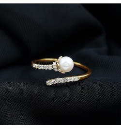 Freshwater Pearl Cocktail Ring, Freshwater Pearl Cocktail Wrap Ring, Pearl Wrap Ring with Diamond 14K Yellow Gold $249.48 Rings