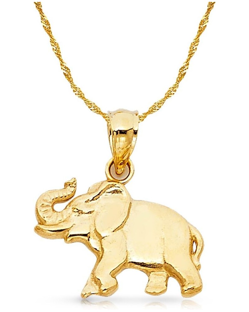 14K Yellow Gold Elephant Charm Pendant with 1.2mm Singapore Chain Necklace 24.0 Inches $87.74 Necklaces