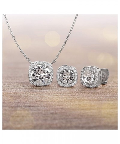 Stud Halo Cushion Shaped Earrings for Women and 18 Inch Necklace for Women Jewelry Set made with Faceted Crystals White $9.84...