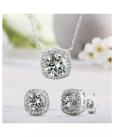 Stud Halo Cushion Shaped Earrings for Women and 18 Inch Necklace for Women Jewelry Set made with Faceted Crystals White $9.84...