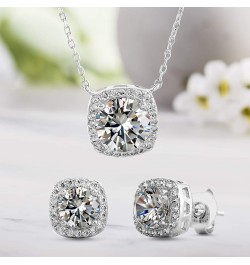 Stud Halo Cushion Shaped Earrings for Women and 18 Inch Necklace for Women Jewelry Set made with Faceted Crystals White $9.84...