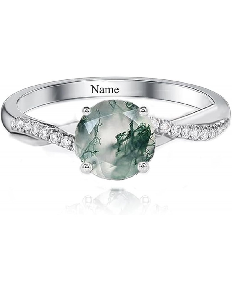 Natural Moss Agate Ring for Women Solid 925 Sterling Silver 10K 14K 18K Gold Round Cut Green Moss Agate Engagement Ring with ...