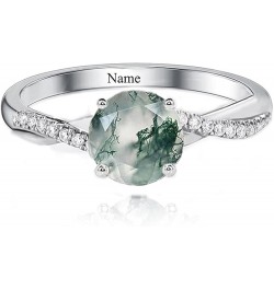 Natural Moss Agate Ring for Women Solid 925 Sterling Silver 10K 14K 18K Gold Round Cut Green Moss Agate Engagement Ring with ...