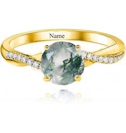 Natural Moss Agate Ring for Women Solid 925 Sterling Silver 10K 14K 18K Gold Round Cut Green Moss Agate Engagement Ring with ...