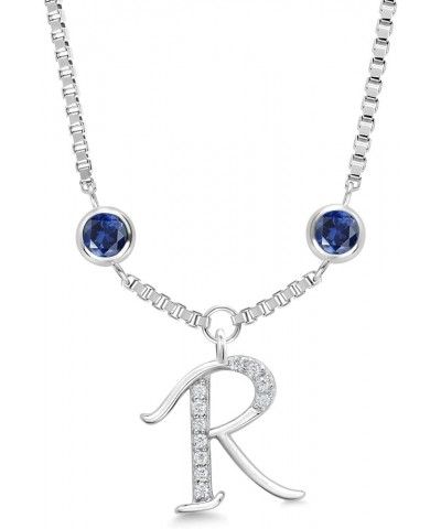 925 Sterling Silver Initial Letter Charm Pendant Necklace for Women with Moissanite and Created Sapphire - Elegant Dangling D...