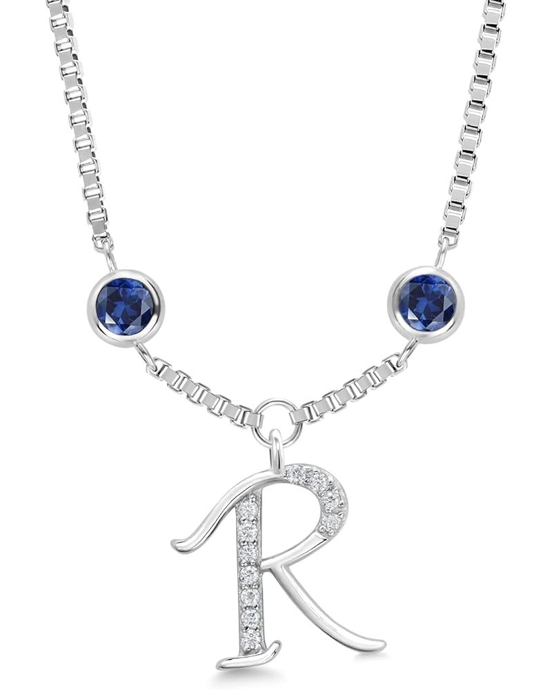 925 Sterling Silver Initial Letter Charm Pendant Necklace for Women with Moissanite and Created Sapphire - Elegant Dangling D...