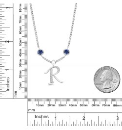 925 Sterling Silver Initial Letter Charm Pendant Necklace for Women with Moissanite and Created Sapphire - Elegant Dangling D...