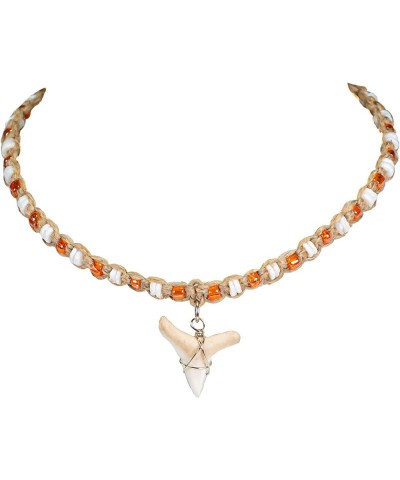 Shark Tooth on Hemp Choker Necklace with Puka Shell Beads (3L) Orange $13.08 Necklaces