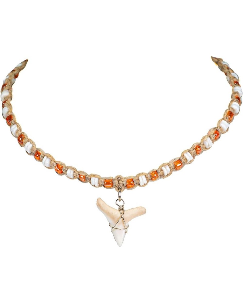 Shark Tooth on Hemp Choker Necklace with Puka Shell Beads (3L) Orange $13.08 Necklaces