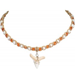 Shark Tooth on Hemp Choker Necklace with Puka Shell Beads (3L) Orange $13.08 Necklaces