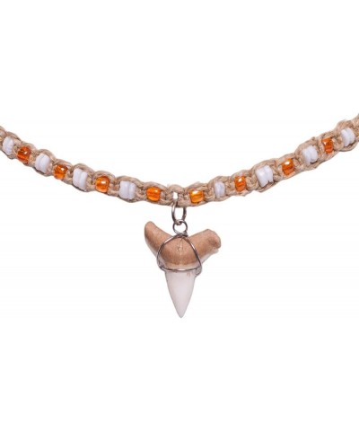 Shark Tooth on Hemp Choker Necklace with Puka Shell Beads (3L) Orange $13.08 Necklaces