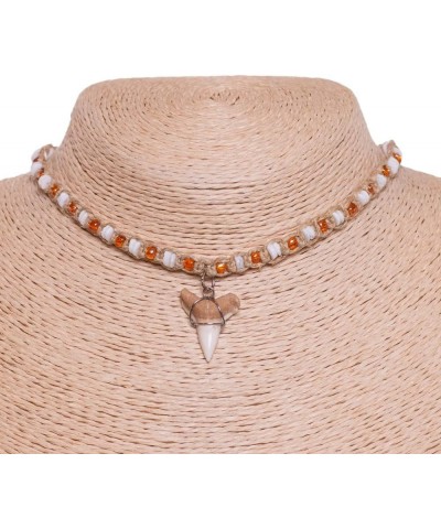 Shark Tooth on Hemp Choker Necklace with Puka Shell Beads (3L) Orange $13.08 Necklaces