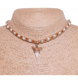 Shark Tooth on Hemp Choker Necklace with Puka Shell Beads (3L) Orange $13.08 Necklaces