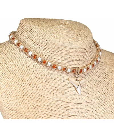 Shark Tooth on Hemp Choker Necklace with Puka Shell Beads (3L) Orange $13.08 Necklaces