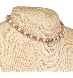 Shark Tooth on Hemp Choker Necklace with Puka Shell Beads (3L) Orange $13.08 Necklaces