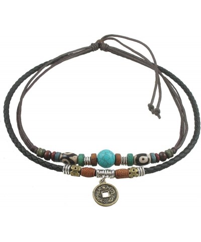 Braided Leather Necklace Vintage Style Double Layers Black Tribal Necklace with Charm Cross Pendant Style 2 $6.50 Necklaces