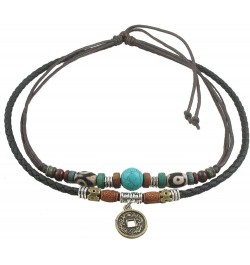 Braided Leather Necklace Vintage Style Double Layers Black Tribal Necklace with Charm Cross Pendant Style 2 $6.50 Necklaces