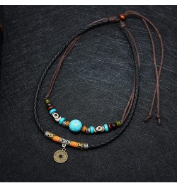 Braided Leather Necklace Vintage Style Double Layers Black Tribal Necklace with Charm Cross Pendant Style 2 $6.50 Necklaces