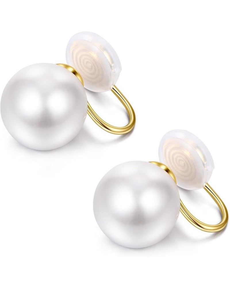 Pearl Clip On Earrings Women Gold Plated Fake Earrings Clip On Pearl Earrings non Piercing Clip Earrings Simulated Freshwater...