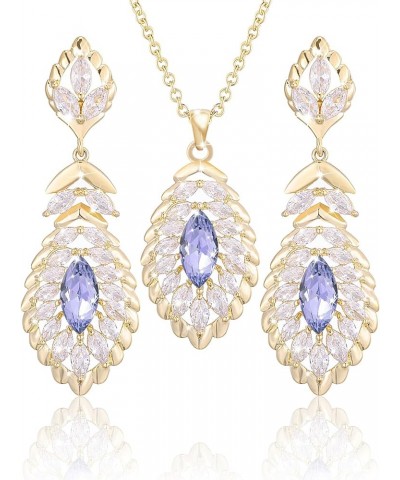 Oval Crystal Pendant Dangle Necklaces and Earrings Jewelry Sets for Women Glod Plated Jun-Lavender-14K Gold $17.07 Jewelry Sets