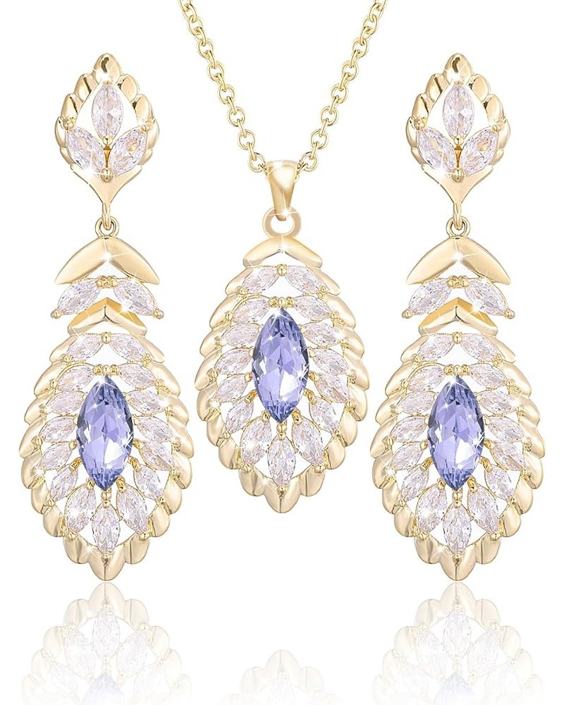 Oval Crystal Pendant Dangle Necklaces and Earrings Jewelry Sets for Women Glod Plated Jun-Lavender-14K Gold $17.07 Jewelry Sets