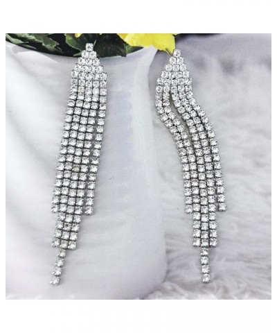 Chandelier Tassel Dangle Linear Drop Earrings Party Jewelry Clear Austrian Crystal 3.3 inch-Clear Silver Tone $7.79 Earrings