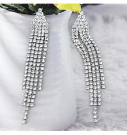 Chandelier Tassel Dangle Linear Drop Earrings Party Jewelry Clear Austrian Crystal 3.3 inch-Clear Silver Tone $7.79 Earrings